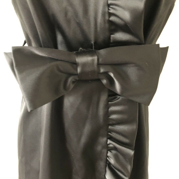 ELIZA J Black Satin Bow Belted Ruffle Sheath Dress 6 - Picture 3 of 7